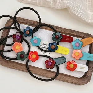 Korean Style Sweet Flower Hair Ties And Hair Clips For Women Girls Handmade Cellulose Acetate Multicolor Floral Hair Accessories