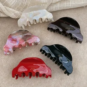 French Vintage Acetate Hair Claw Clip For Women High Gloss Marble Texture Shark Clip Elegant Hair Catch Barrette Accessory