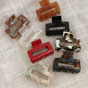 French Style Acetate Hair Claw Clip Rectangle Hollow Shark Clip Marbled Tortoiseshell Texture Hair Accessories For Women