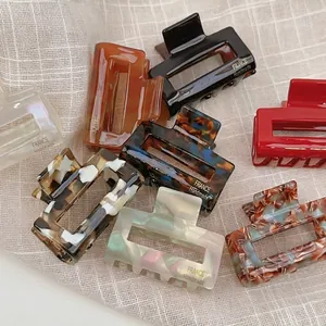 French style acetate hollow rectangular hair claw clips in various tortoiseshell patterns