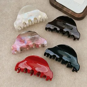 Set of 5 French vintage acetate hair claws in red, cream, green and pink floral finish