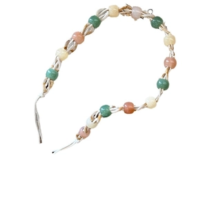 Bohemian braided belt with soft pastel beads in pale green and pink for women