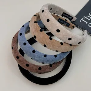 French Retro Polka Dot Velvet Headband Thickened Sponge Padded High Skull Top Hair Band Casual Versatile Women Hair Accessory