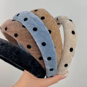 French vintage velvet polka dot padded headbands in black brown blue and beige colors