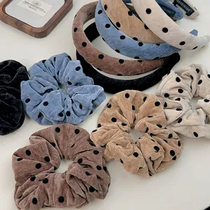 Chouchous et Serre-têtes en Velours à Pois Rétro Coréen Pour Femmes Grands Élastiques Accessoires de Coiffure