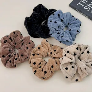 Lot de 5 chouchous en velours à pois noirs, bleu, marron, kaki et crème élégants