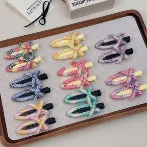 Ensemble chic de 14 barrettes à cheveux en tissu tissé avec design en bec de canard