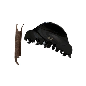 French vintage style black acetate shark hair claw clip with gold lettering for women