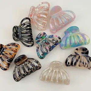 French Acetate Hollow Pumpkin Hair Claw Clip Vintage Marble Pattern Elegant Shark Clip For Women Hair Accessories