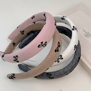 Serre-têtes de style coréen avec imprimé nœud en rose, marron, blanc et gris chiné