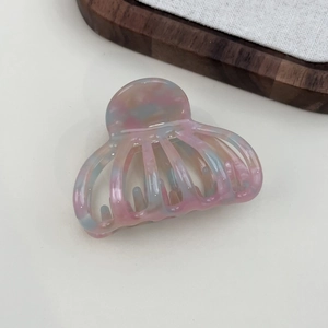 French style acetate pumpkin claw clip with pink and blue marble texture for elegant hair styling