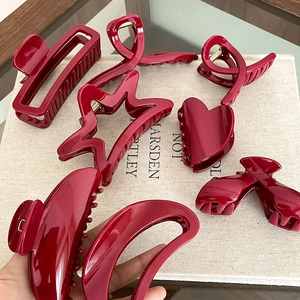 Wine Red Hair Claw Clip Minimalist Large Acrylic Resin Shark Clip Elegant Geometric Hair Accessory For Women Daily Use