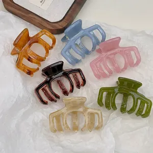 Morandi colors acetate shark hair clips set for women in elegant jelly marble textures