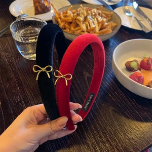French Style Vintage Velvet Bow Headband Handmade High Top Padded Hairband Fashion Hair Accessories For Women Red Black Colors