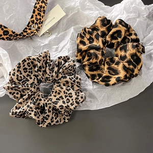 Vintage leopard print scrunchies set in light and dark satin for women hair styling