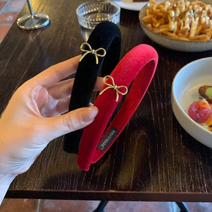 French vintage velvet bow headbands in elegant red and black colors with gold trim
