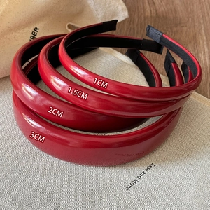 Glossy Red Synthetic Leather Headband Women Vintage Burgundy Shiny Plain Hairband Non Slip Outing Fashion Hair Accessory