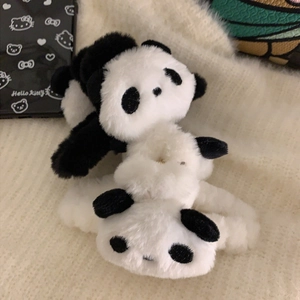 Niedliche Panda-Plüsch-Haarklammer aus weichem schwarz-weißem Kunstfell für Damen