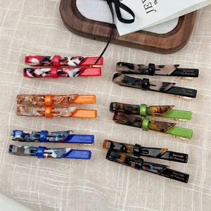 French Style Acetate Hair Clip For Women Marble Pattern Bow Geometric Duckbill Hairpin Elegant Retro Hair Accessories Headwear