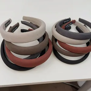 Korean Vintage Sponge Thickened Headband Solid Color High Cranial Top Fabric Hairband For Women Daily Hair Accessories