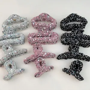 Pince à Cheveux Élégante en Tweed à Paillettes Grande Pince Requin Douce Style Coréen Accessoires Cheveux Pour Femmes