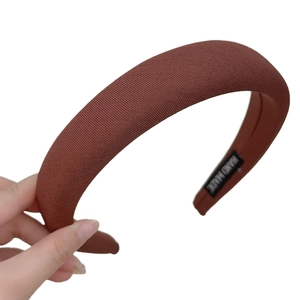Brown padded sponge headband for women with vintage solid color and thick handmade texture