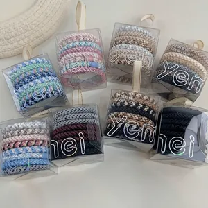 Durable high elasticity braided hair ties set in clear gift box multi-color options