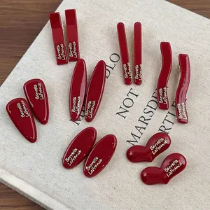 Barrettes à Cheveux Rétro Rouge Vin Résine Lettrage Doré Clips Bec de Canard Élégants Pour Femmes Filles Accessoires Coiffure