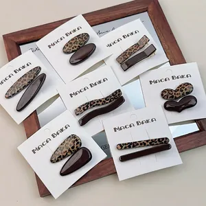 Korean Style Leopard Print Hair Clips Retro Brown Resin Acetate Geometric Duckbill Clip For Women Fashion Hair Accessories