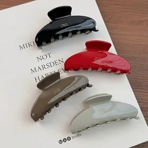 Grande Pince à Cheveux en Acétate Élégante Pince Crocodile Brillante Style Coréen Barrette La France Lettre Pour Femmes Coiffage Quotidien