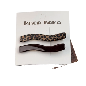 Brown leopard pattern and solid coffee wave hair clips set on a display card