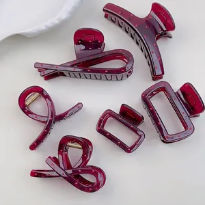 Korean Style Wine Red Polka Dot Hair Claw Clip Translucent Resin Shark Clip For Women Elegant Daily Hair Accessories