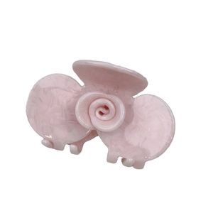 Pink acetate rose flower hair claw clip with marble texture for elegant women's styling