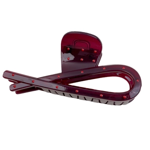 Deep burgundy semi-transparent hair claw clip with stylish red polka dot embellishments