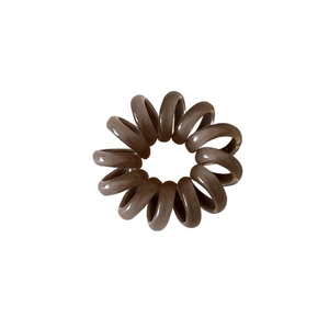 Mocha brown elastic spiral hair tie with high gloss finish on white background