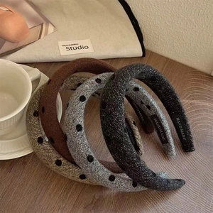 Chic retro velvet sponge headbands with polka dots in grey, black and brown colors