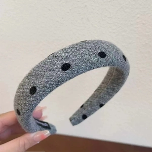 Chic grey velvet sponge headband with black polka dot pattern for women's winter hair accessory
