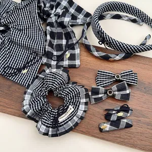 Accessoires Cheveux Gingham Preppy Tissu Nœud À Carreaux Serre-Tête Chouchou Pinces À Cheveux École Femmes Mode