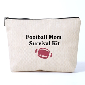 Football Mom Survival Kit Printed Polyester Makeup Bag Linen Look Zipper Toiletry Travel Storage Pouch For Women