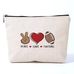 Borsa da Trucco Vintage in Poliestere da Donna con Stampa Peace Love Football Pochette da Viaggio Organizzatore per Articoli da Toeletta