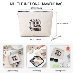 Borsa trucchi in stile lino con stampa football e dimensioni 25x17x5cm con zip