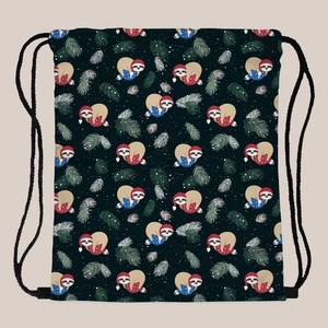 Christmas Sloth Pattern Drawstring Backpack Polyester Cinch Bag For Women Lightweight Portable Travel Storage Sack Sackpack