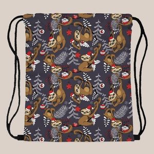 Women Christmas Sloth Pattern Drawstring Backpack Lightweight Polyester Travel Storage Bag Festive Holiday Cinch Bag