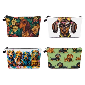 Dachshund Dog Print Makeup Bag Waterproof Polyester Toiletry Bag Portable Travel Storage Cosmetic Pouch Vintage Women