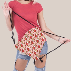 Pink Corgi Christmas drawstring backpack with festive holiday dog patterns for women