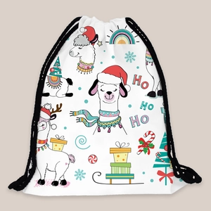 Christmas alpaca drawstring backpack with festive pattern for holiday travel