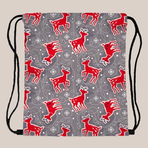 Christmas Reindeer Snowflake Print Drawstring Backpack For Women Portable Travel Cinch Bag Grey Polyester Storage Sack Bag