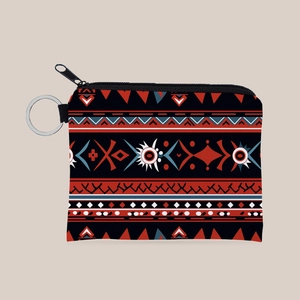 Aztec Geometric Print Mini Coin Purse Polyester Bohemian Retro Zipper Pouch With Keychain For Women Girls Daily Small Wallet