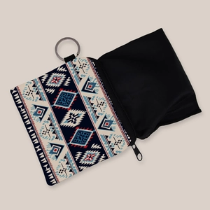 Aztec print coin purse with keychain hook featuring southwestern tribal pattern