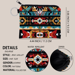 Aztec print mini wallet with keychain made of waterproof polyester for women